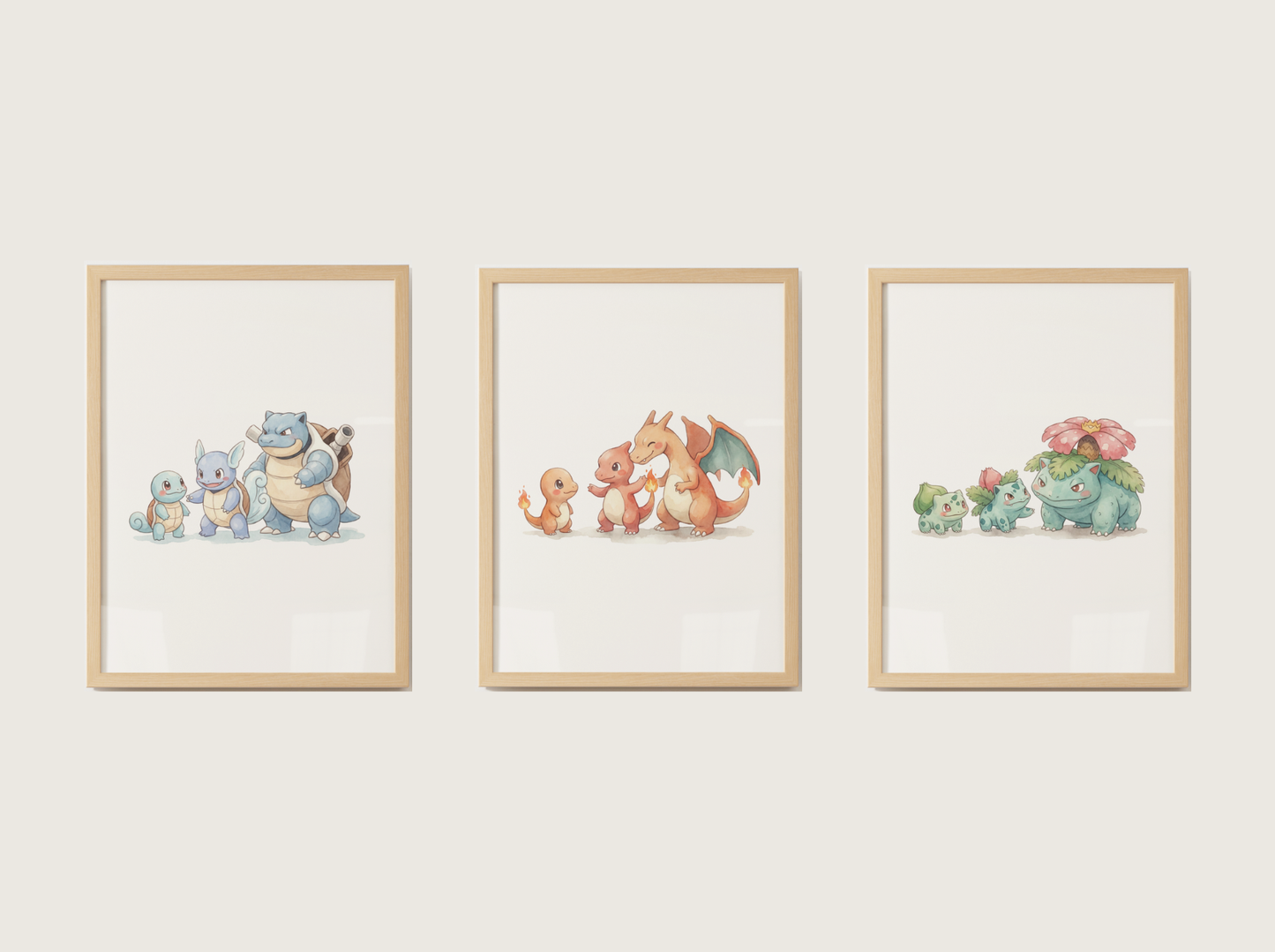 Gen 1 Evolution Line Wall Art Bundle, 3 Printable Posters, Kanto Pokémon Nursery Decor, Digital Download