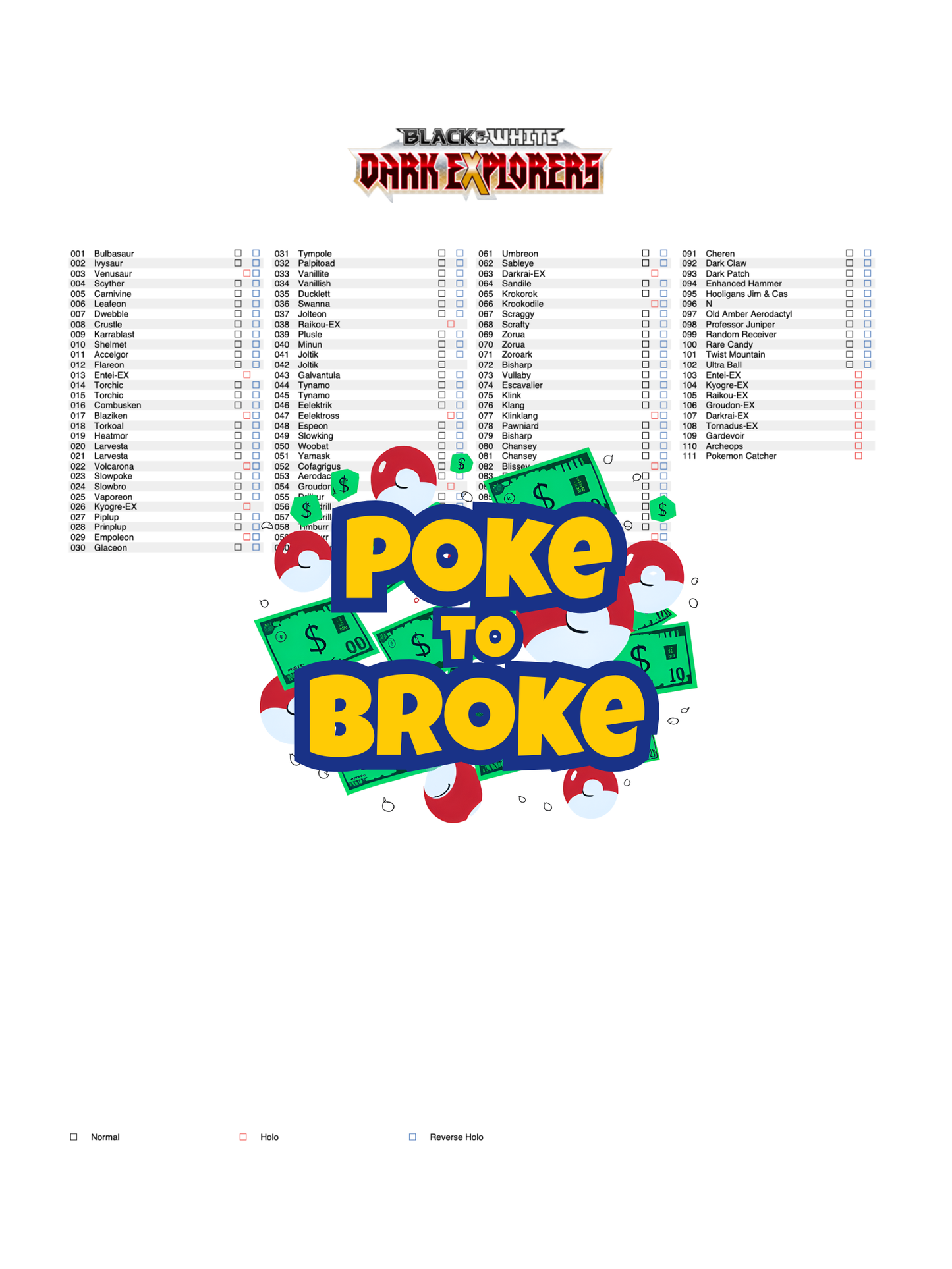 Black & White: Dark Explorers Printable Master and Complete Set Binder Placeholders + Checklist (Digital Download)