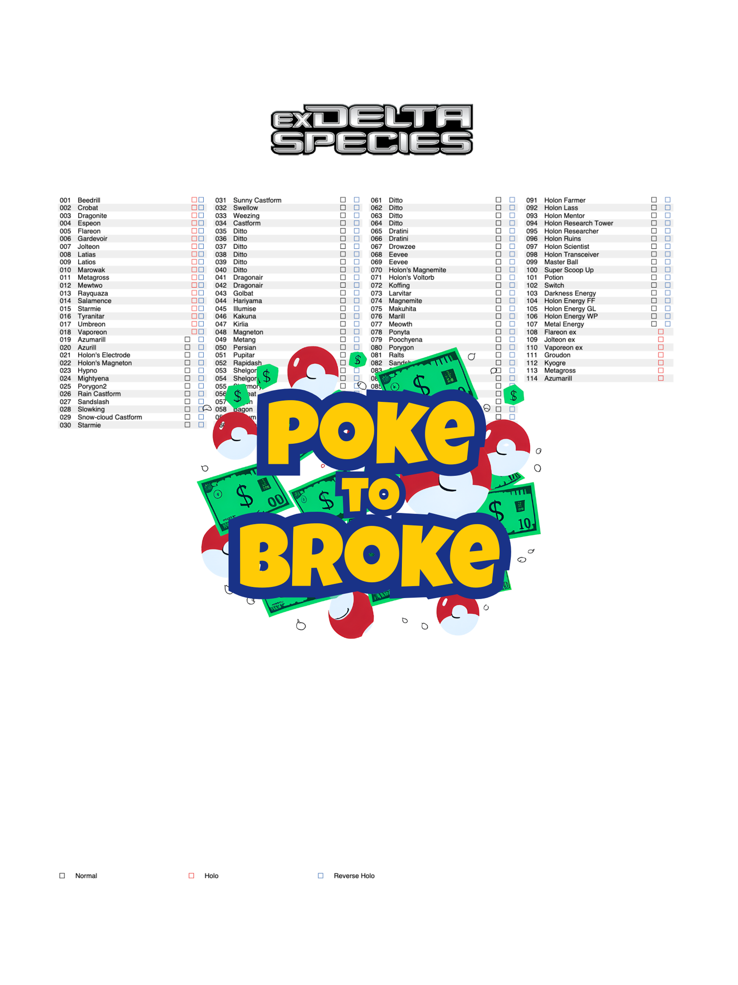 EX: Delta Species Printable Master and Complete Set Binder Placeholders + Checklist (Digital Download)