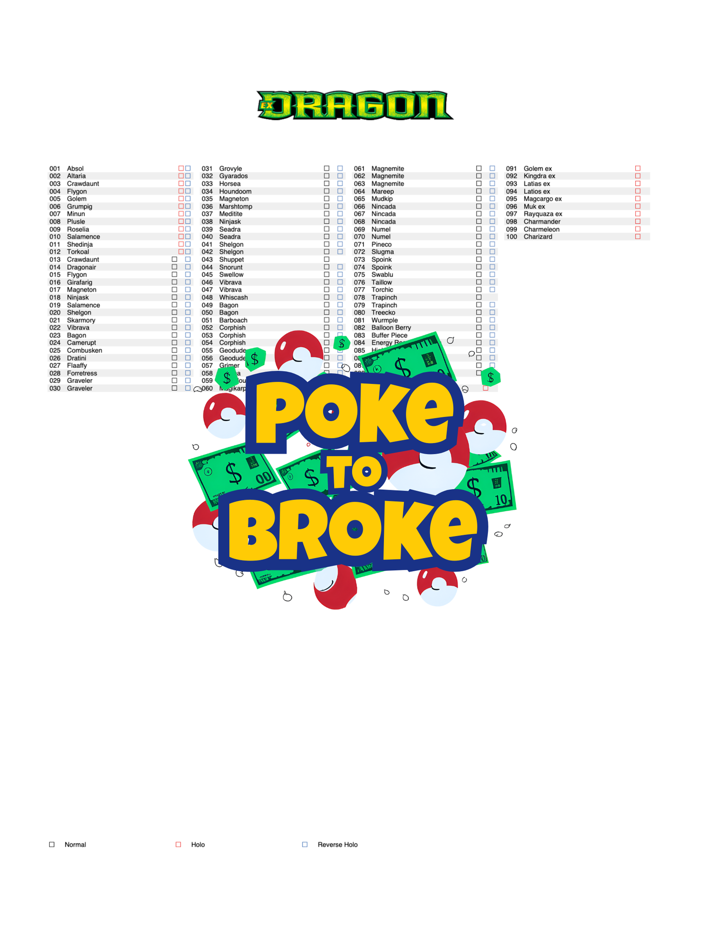 EX: Dragon Printable Master and Complete Set Binder Placeholders + Checklist (Digital Download)