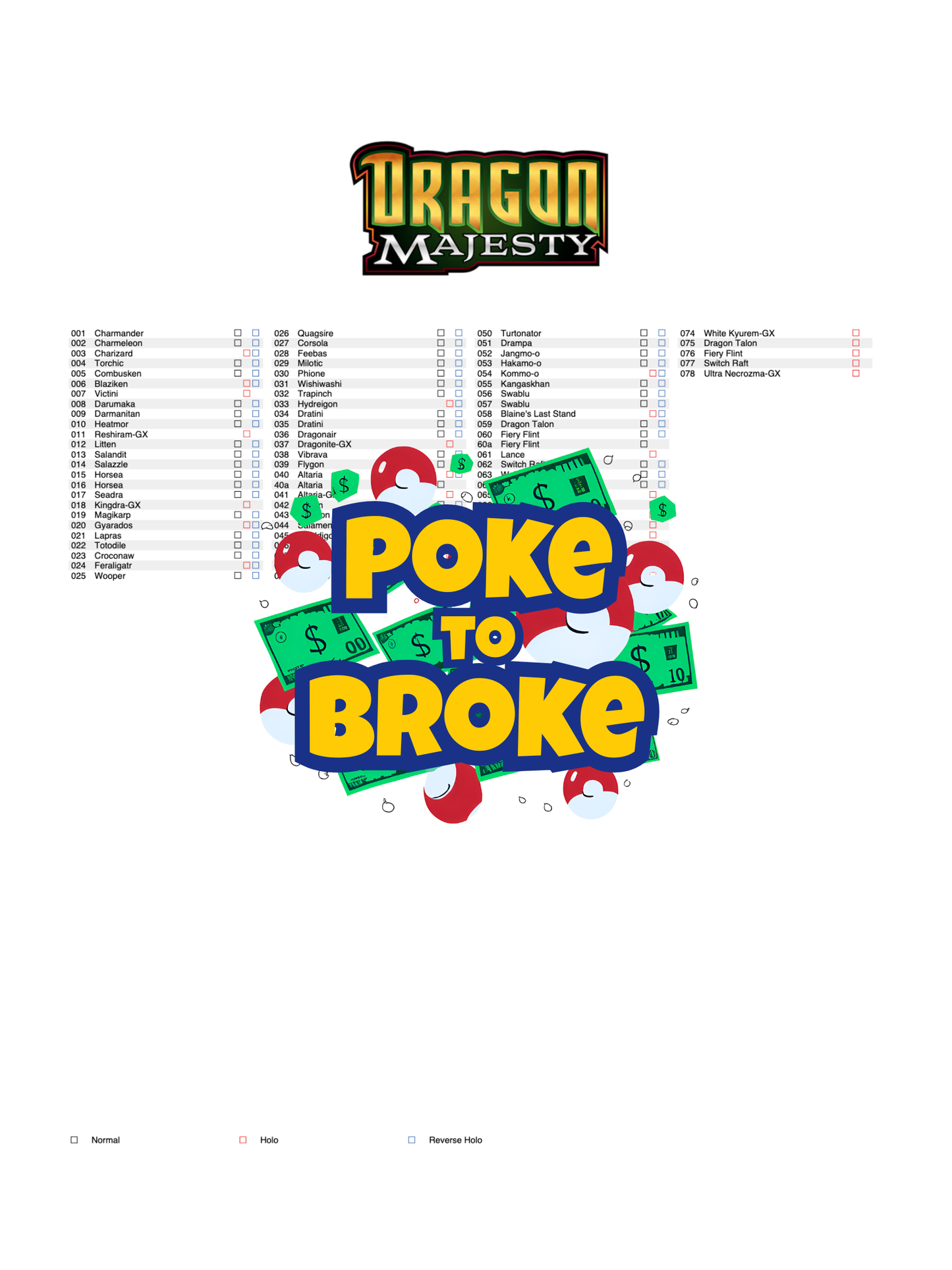 Sun & Moon: Dragon Majesty Printable Master and Complete Set Binder Placeholders + Checklist (Digital Download)