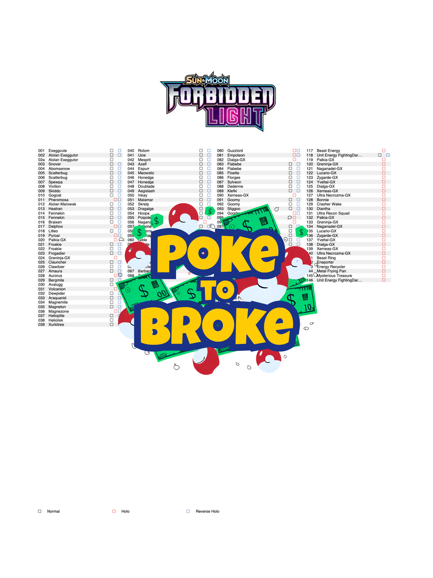 Sun & Moon: Forbidden Light Printable Master and Complete Set Binder Placeholders + Checklist (Digital Download)