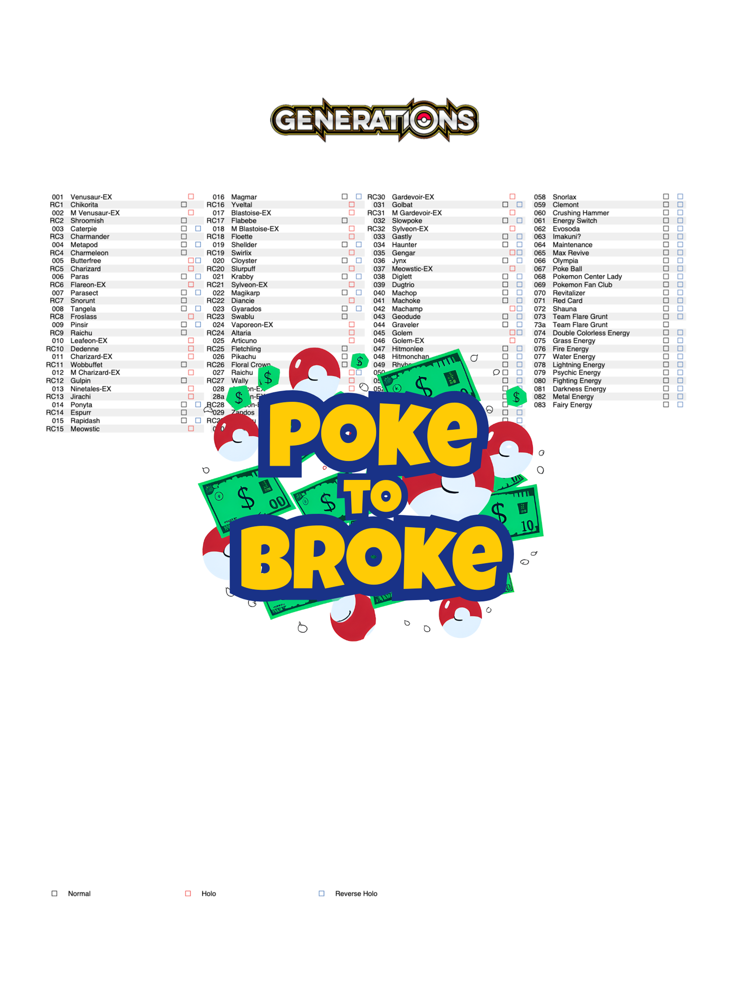 XY: Generations Printable Master and Complete Set Binder Placeholders + Checklist (Digital Download)