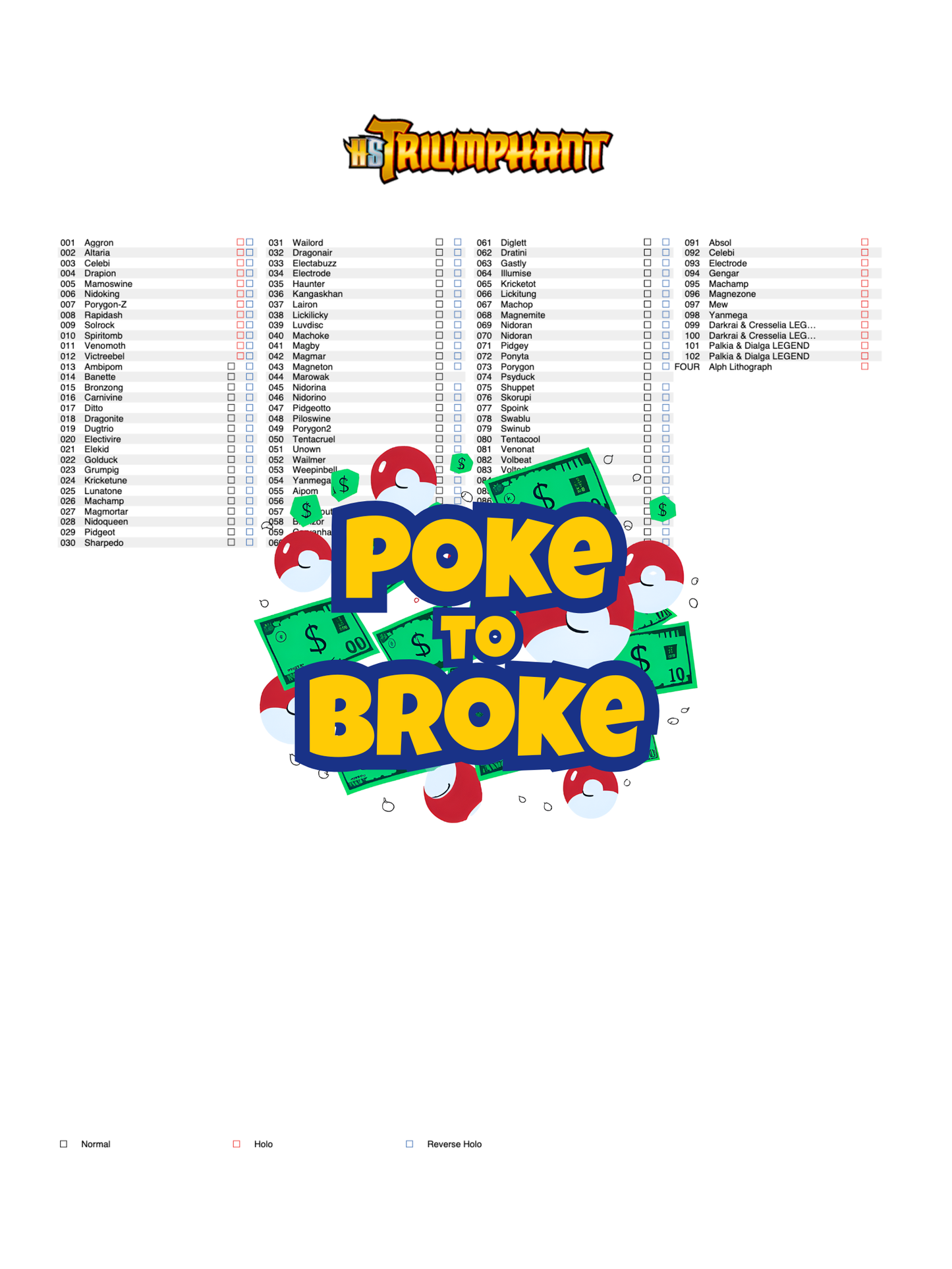 HeartGold & SoulSilver: Triumphant Legendary Treasures Printable Master and Complete Set Binder Placeholders + Checklist (Digital Download)