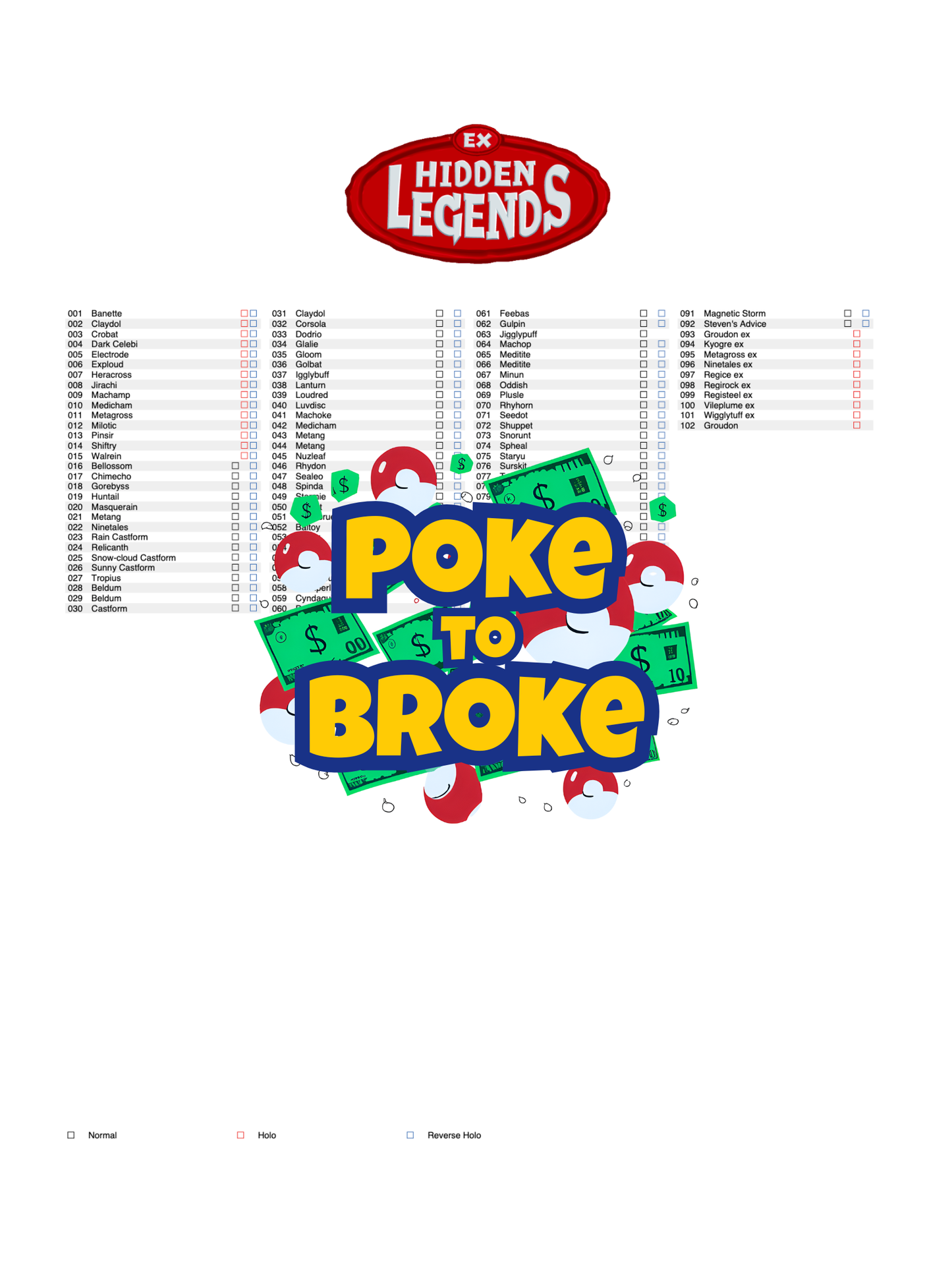 EX: Hidden Legends Printable Master and Complete Set Binder Placeholders + Checklist (Digital Download)