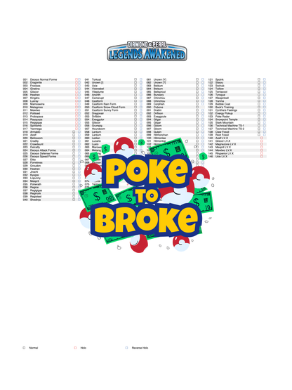 Diamond & Pearl: Legends Awakened Printable Master and Complete Set Binder Placeholders + Checklist (Digital Download)