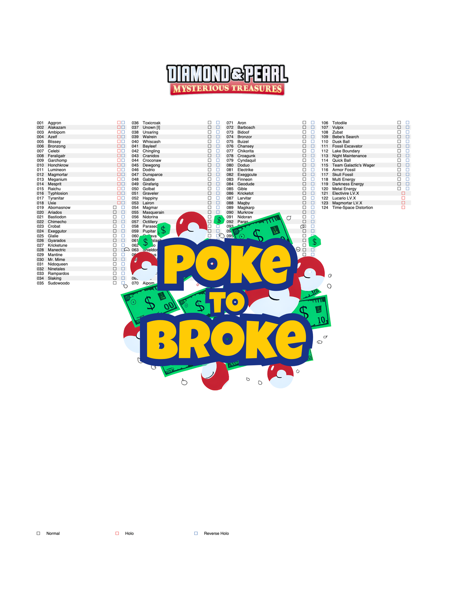 Diamond & Pearl: Mysterious Treasures Printable Master and Complete Set Binder Placeholders + Checklist (Digital Download)