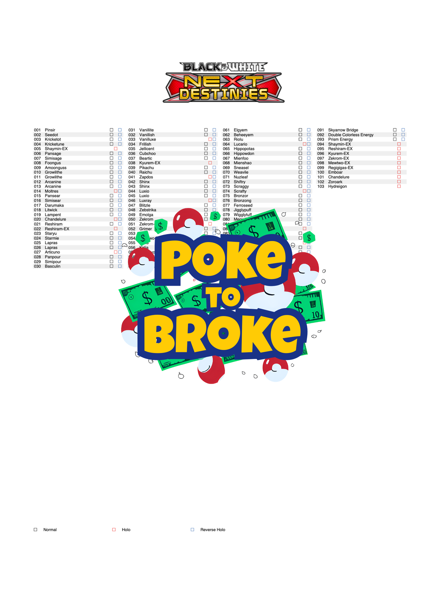 Black & White: Next Destinies Printable Master and Complete Set Binder Placeholders + Checklist (Digital Download)