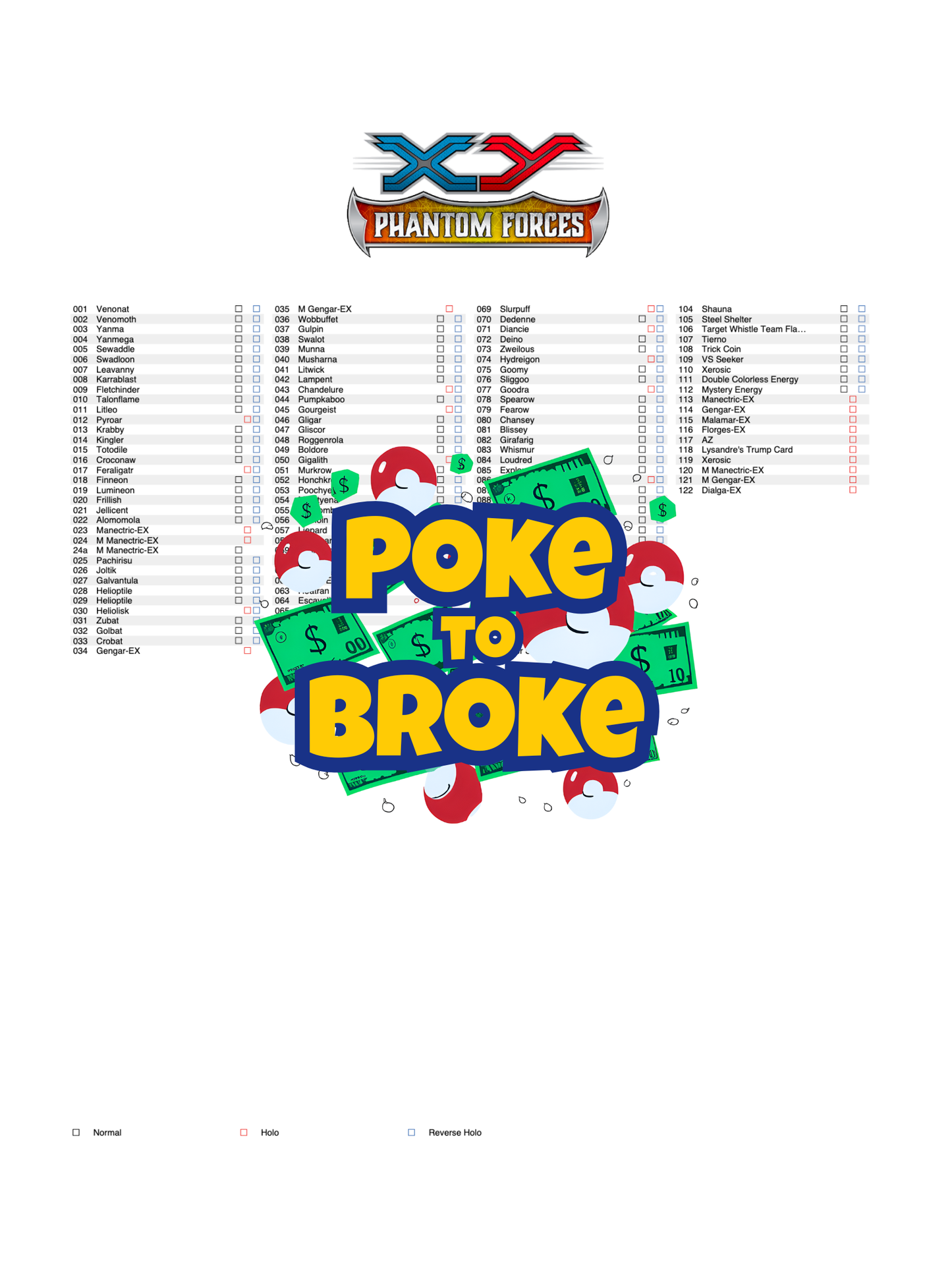 XY: Phantom Forces Printable Master and Complete Set Binder Placeholders + Checklist (Digital Download)