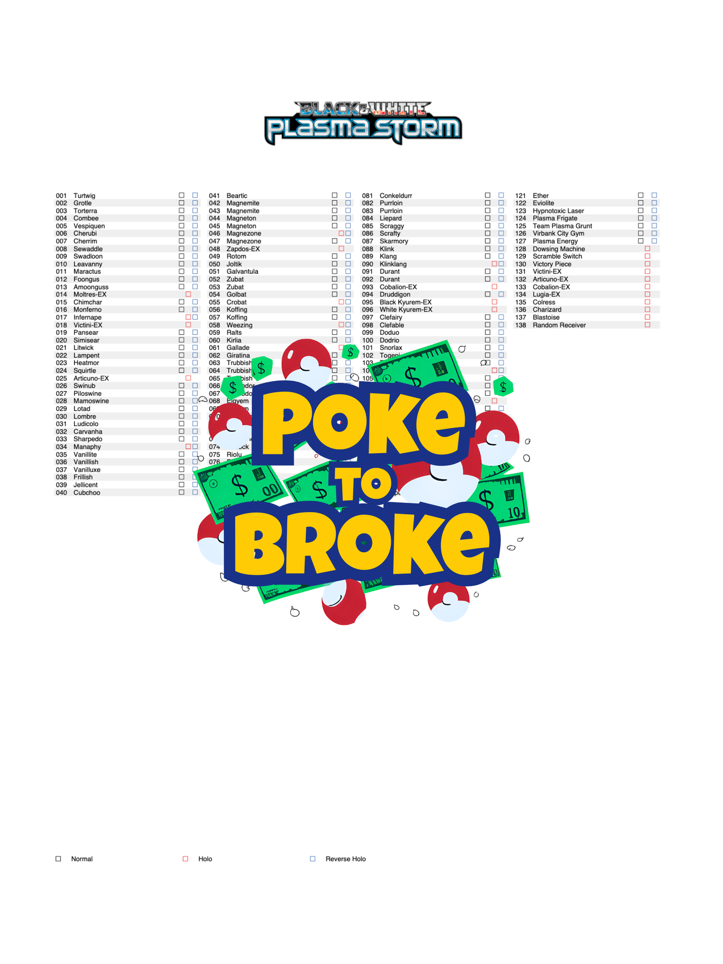 Black & White: Plasma Storm Printable Master and Complete Set Binder Placeholders + Checklist (Digital Download)