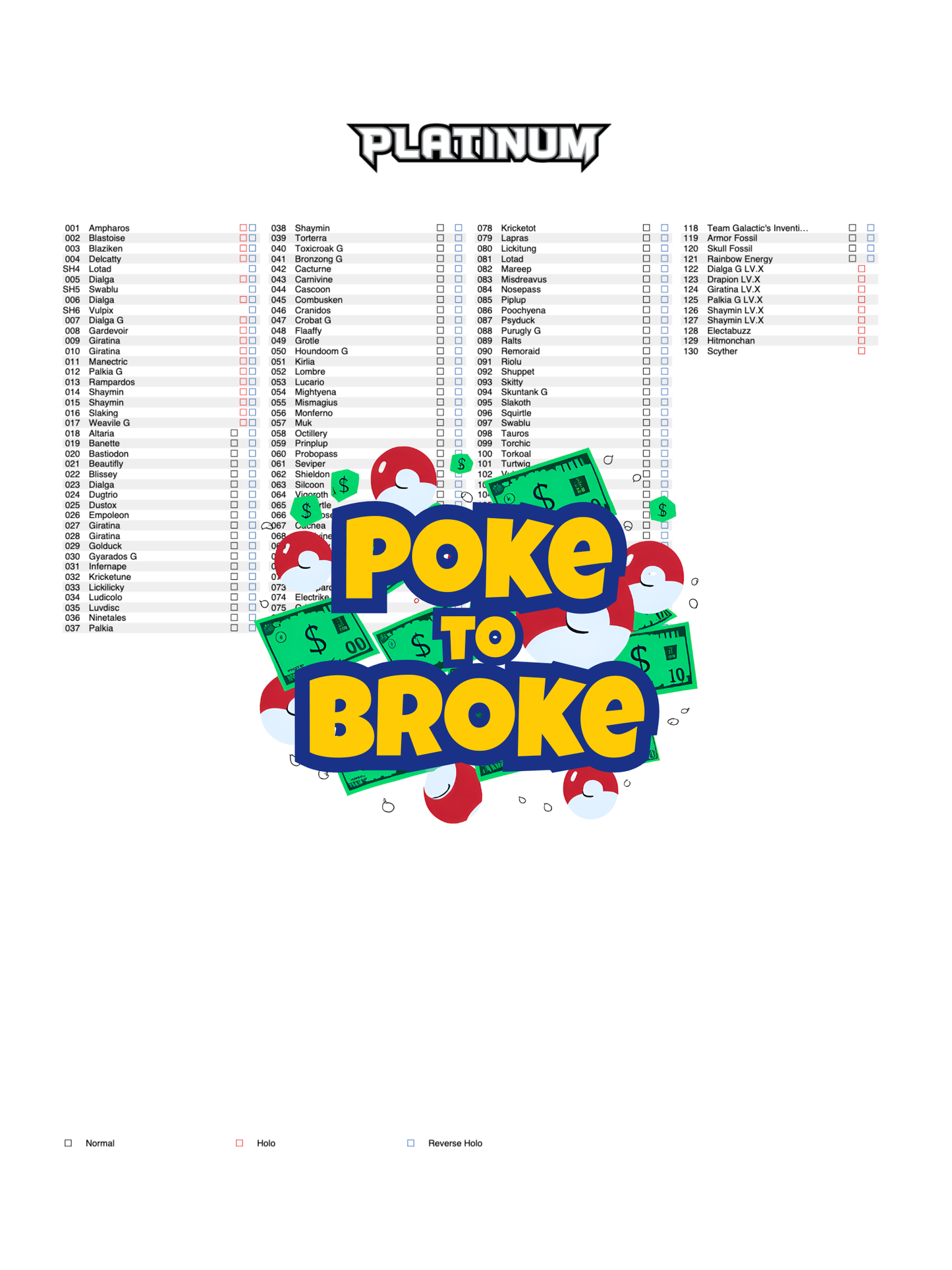 Platinum: Base Set Printable Master and Complete Set Binder Placeholders + Checklist (Digital Download)