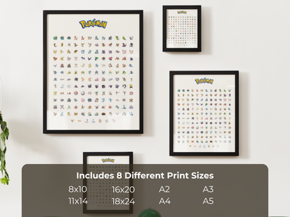 Pokemon Gen 1 Pokedex Poster, Kanto Wall Art, Kids Bedroom Decor, Pixel Edition Printable Digital Download