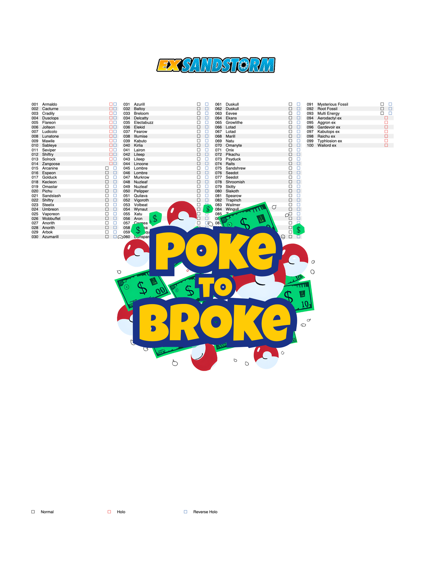 EX: Sandstorm Printable Master and Complete Set Binder Placeholders + Checklist (Digital Download)