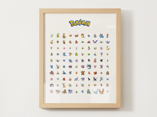 Pokémon Gen 2 Pokédex Poster, Johto Wall Art, Kids Bedroom Decor, Pixel Edition Printable Digital Download