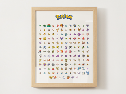 Pokemon Gen 1 Pokedex Poster, Kanto Wall Art, Kids Bedroom Decor, Pixel Edition Printable Digital Download