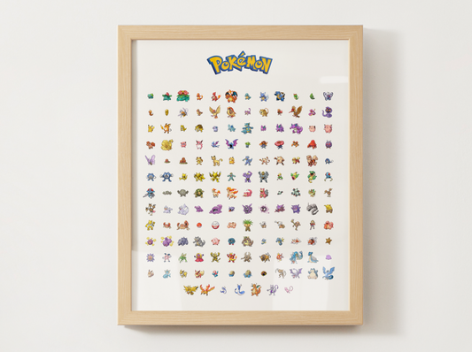 Pokemon Gen 1 Pokedex Poster, Kanto Wall Art, Kids Bedroom Decor, Pixel Edition Printable Digital Download