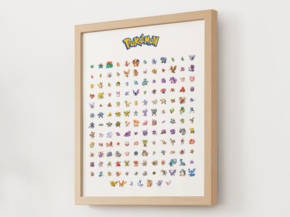 Pokemon Gen 1 Pokedex Poster, Kanto Wall Art, Kids Bedroom Decor, Pixel Edition Printable Digital Download