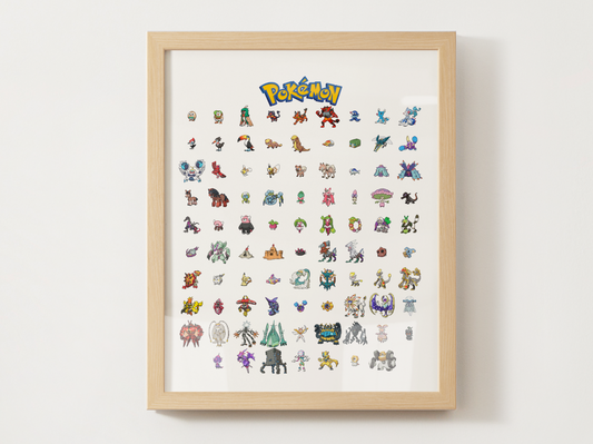 Pokemon Gen 7 Pokedex Poster, Alola Wall Art, Kids Bedroom Decor, Pixel Edition Printable Digital Download