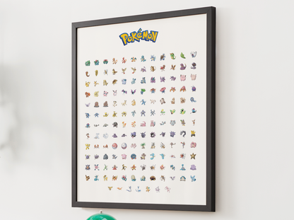 Pokemon Gen 1 Pokedex Poster, Kanto Wall Art, Kids Bedroom Decor, Pixel Edition Printable Digital Download