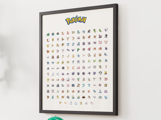 Pokemon Gen 1 Pokedex Poster, Kanto Wall Art, Kids Bedroom Decor, Pixel Edition Printable Digital Download
