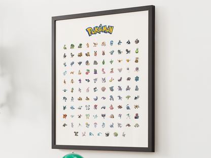 Pokemon Gen 4 Pokedex Poster, Sinnoh Wall Art, Kids Bedroom Decor, Original Artwork Printable Digital Download