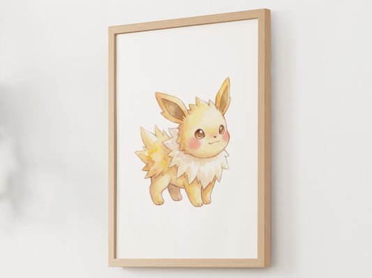 Pokemon Jolteon Nursery Wall Art Printable, Cute Kids Room Decor, Yellow Pokemon Poster, Instant Download Digital Print