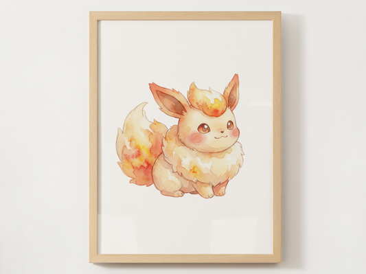 Pokemon Flareon Nursery Wall Art Printable, Cute Kids Room Decor, Orange Pokemon Poster, Instant Download Digital Print