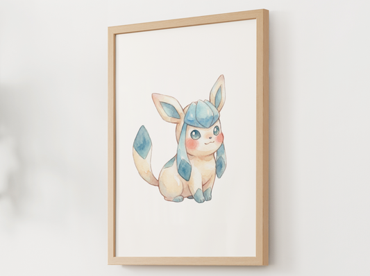 Pokemon Glaceon Nursery Wall Art Printable, Cute Kids Room Decor, Blue Pokemon Poster, Instant Download Digital Print