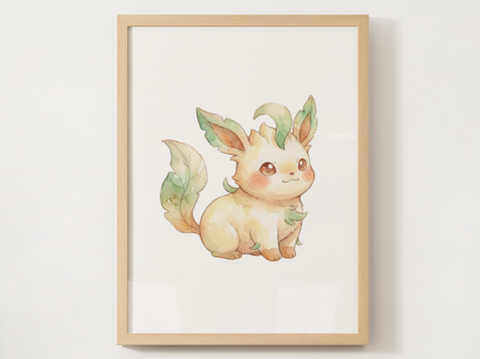 Pokemon Leafeon Nursery Wall Art Printable, Cute Kids Room Decor, Green Pokemon Poster, Instant Download Digital Print