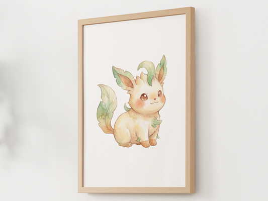 Pokemon Leafeon Nursery Wall Art Printable, Cute Kids Room Decor, Green Pokemon Poster, Instant Download Digital Print