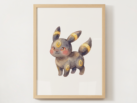 Pokemon Umbreon Nursery Wall Art Printable, Cute Kids Room Decor, Black Pokemon Poster, Instant Download Digital Print