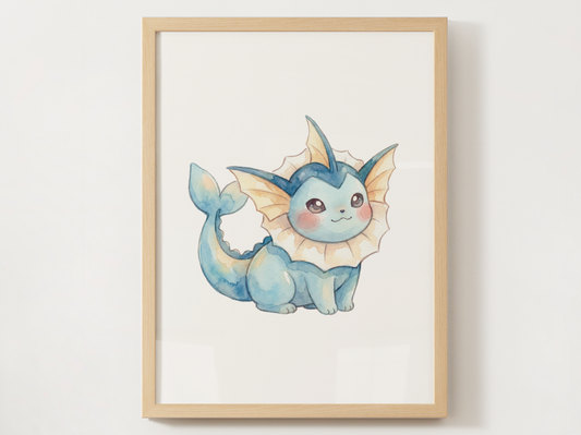 Pokemon Vaporeon Nursery Wall Art Printable, Cute Kids Room Decor, Blue Pokemon Poster, Instant Download Digital Print