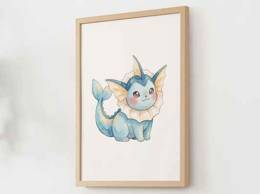 Pokemon Vaporeon Nursery Wall Art Printable, Cute Kids Room Decor, Blue Pokemon Poster, Instant Download Digital Print