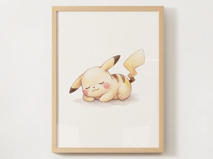 Pokemon Pikachu Sleepy Nursery Wall Art Printable, Cute Kids Room Decor, Watercolor Pokemon Poster, Instant Download Digital Print