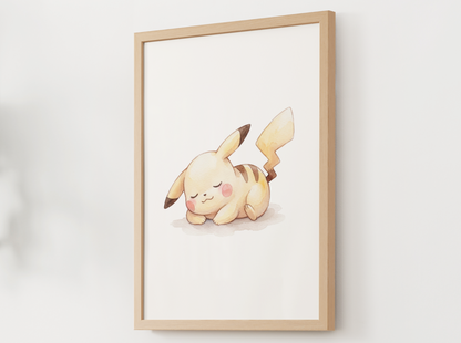 Pokemon Pikachu Sleepy Nursery Wall Art Printable, Cute Kids Room Decor, Watercolor Pokemon Poster, Instant Download Digital Print