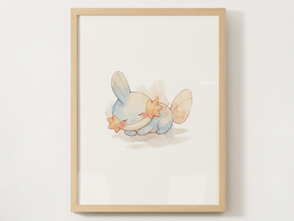 Sleeping Pokémon Nursery Wall Art Bundle, 6 Printable Posters, Bulbasaur Charmander Chikorita Mudkip Pikachu Snorlax, Instant Download