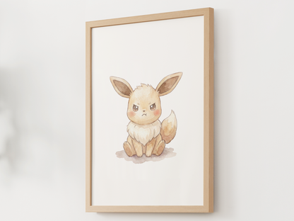 Pokemon Eevee Angry Nursery Wall Art Printable, Cute Kids Room Decor, Watercolor Pokemon Poster, Instant Download Digital Print