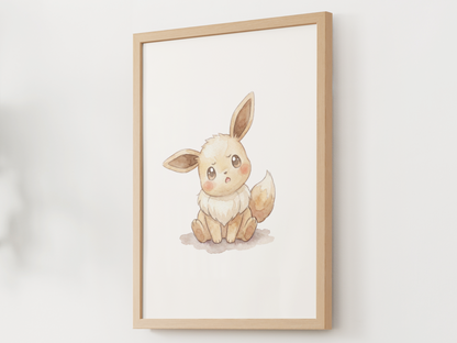 Pokemon Eevee Confused Nursery Wall Art Printable, Cute Kids Room Decor, Watercolor Pokemon Poster, Instant Download Digital Print