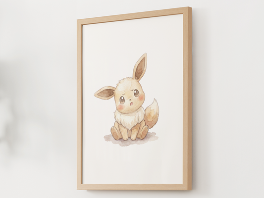 Pokemon Eevee Confused Nursery Wall Art Printable, Cute Kids Room Decor, Watercolor Pokemon Poster, Instant Download Digital Print