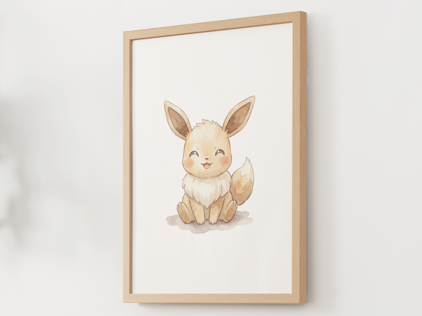 Pokemon Eevee Happy Nursery Wall Art Printable, Cute Kids Room Decor, Watercolor Pokemon Poster, Instant Download Digital Print