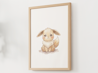 Pokemon Eevee Sad Nursery Wall Art Printable, Cute Kids Room Decor, Watercolor Pokemon Poster, Instant Download Digital Print