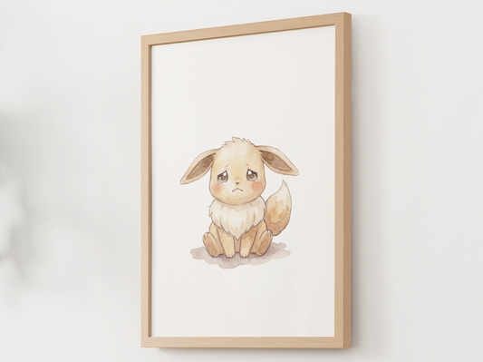 Pokemon Eevee Sad Nursery Wall Art Printable, Cute Kids Room Decor, Watercolor Pokemon Poster, Instant Download Digital Print