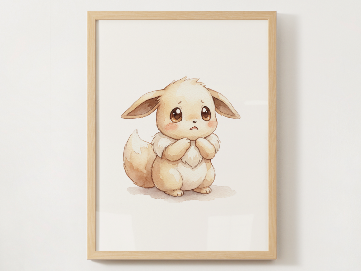 Pokemon Eevee Scared Nursery Wall Art Printable, Cute Kids Room Decor, Watercolor Pokemon Poster, Instant Download Digital Print