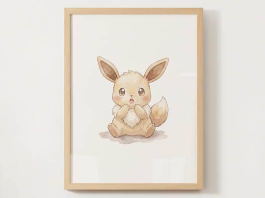 Pokemon Eevee Surprised Nursery Wall Art Printable, Cute Kids Room Decor, Watercolor Pokemon Poster, Instant Download Digital Print