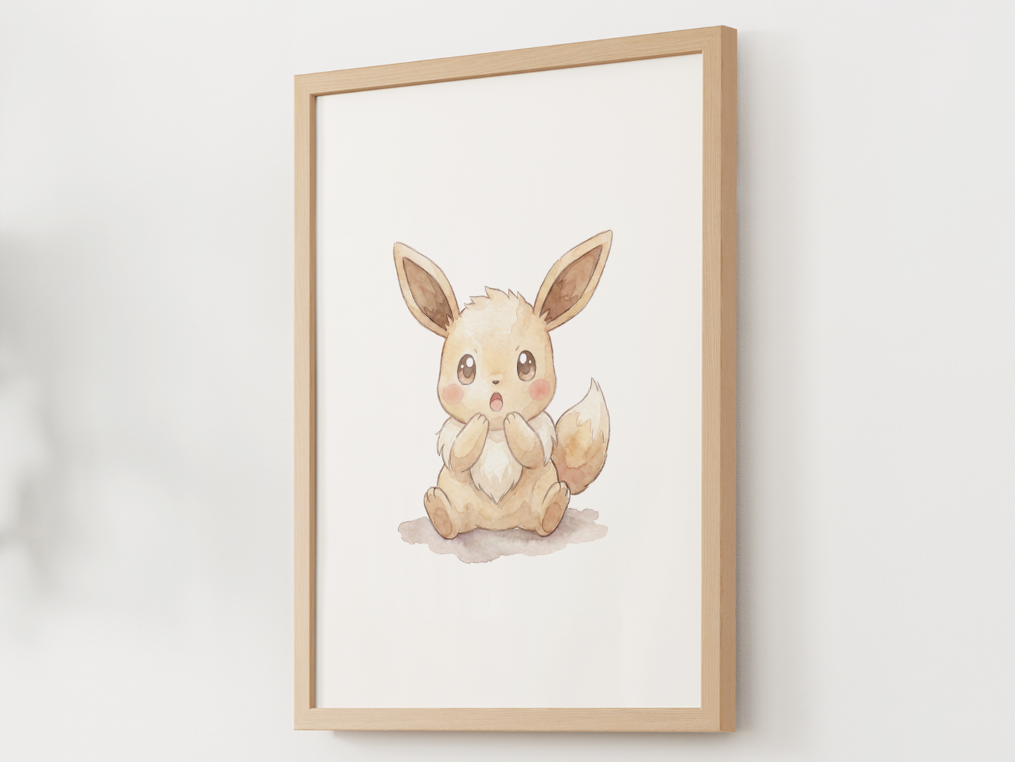 Pokemon Eevee Surprised Nursery Wall Art Printable, Cute Kids Room Decor, Watercolor Pokemon Poster, Instant Download Digital Print
