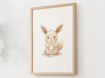 Pokemon Eevee Surprised Nursery Wall Art Printable, Cute Kids Room Decor, Watercolor Pokemon Poster, Instant Download Digital Print