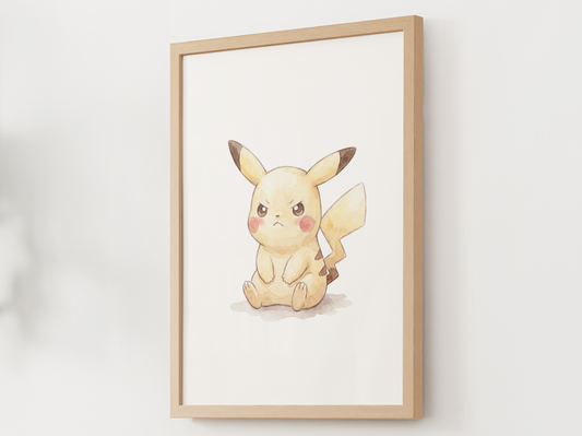 Pokemon PIkachu Angry Nursery Wall Art Printable, Cute Kids Room Decor, Watercolor Pokemon Poster, Instant Download Digital Print