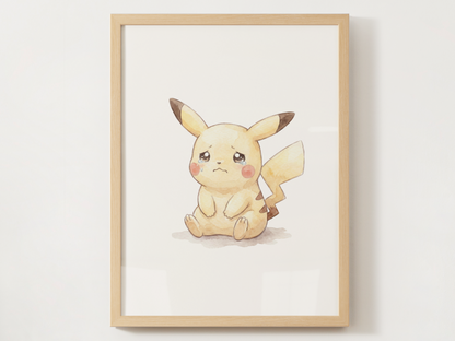 Pokemon Pikachu Sad Nursery Wall Art Printable, Cute Kids Room Decor, Watercolor Pokemon Poster, Instant Download Digital Print