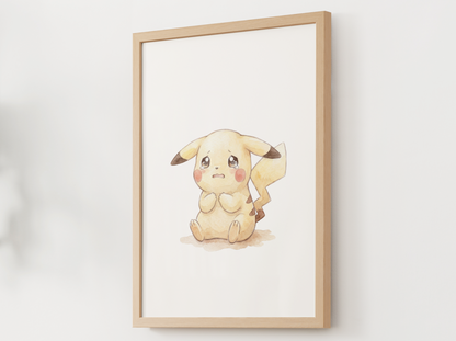 Pokemon Pikachu Scared Nursery Wall Art Printable, Cute Kids Room Decor, Watercolor Pokemon Poster, Instant Download Digital Print