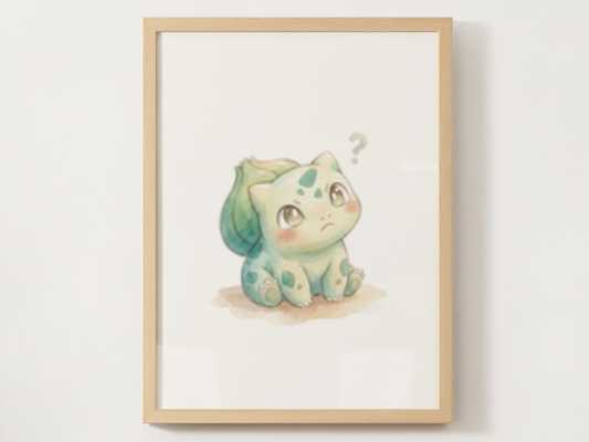 Pokemon Bulbasaur Confused Nursery Wall Art Printable, Cute Kids Room Decor, Watercolor Pokemon Poster, Instant Download Digital Print